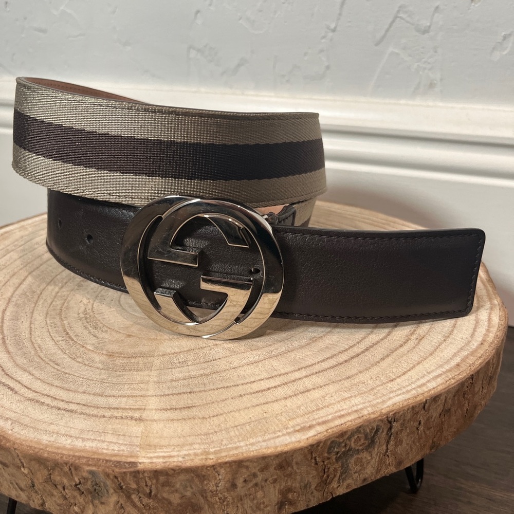 Brown Gucci belt with silver GG- size 90